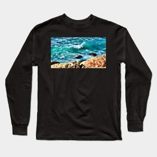 Turquoise Waves and Rocky Cliffs Long Sleeve T-Shirt